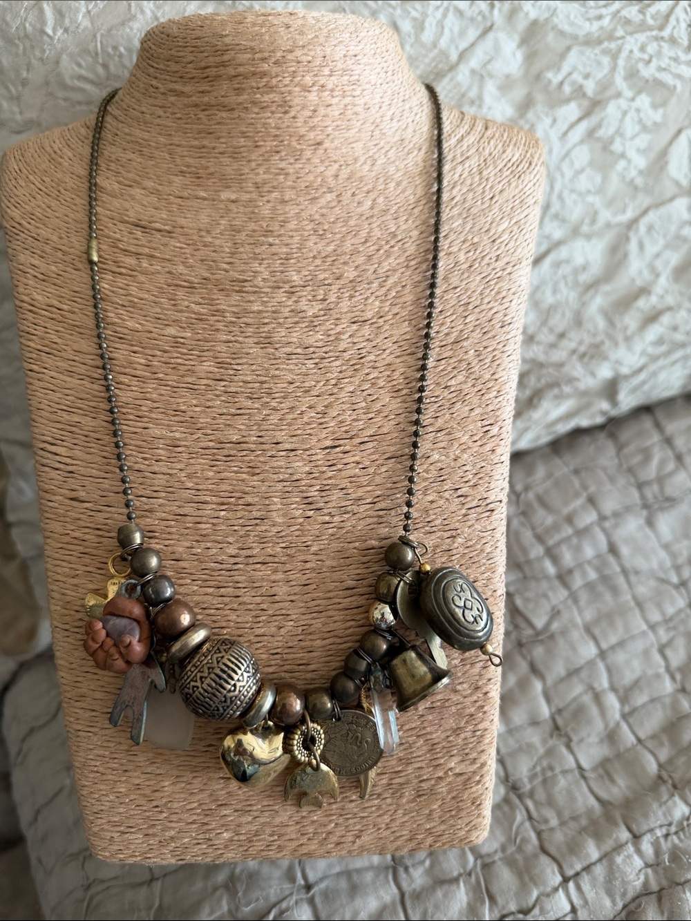 Charm necklace crystal bell heart sea glass cross